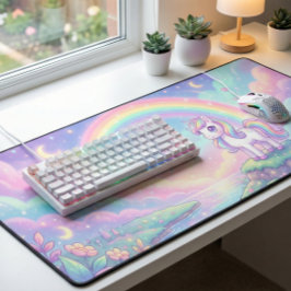 Cute Kawaii Unicorn Pastel Rainbow Magical デスクマット