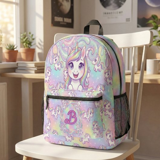 Cute Kawaii Unicorn Pastel Rainbow Magical プリントバックパック