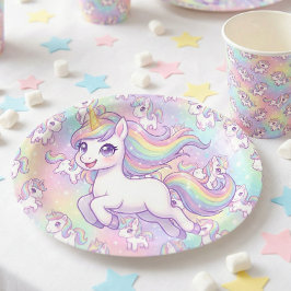 Cute Kawaii Unicorn Pastel Rainbow Magical ペーパープレート