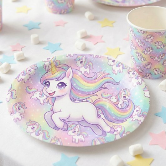 Cute Kawaii Unicorn Pastel Rainbow Magical ペーパープレート