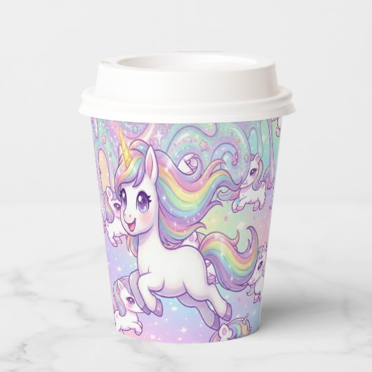Cute Kawaii Unicorn Pastel Rainbow Magical 紙コップ (裏面)