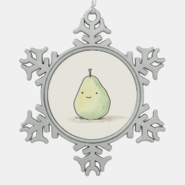Cute Kawaii Watercolor Pear スノーフレークピューターオーナメント