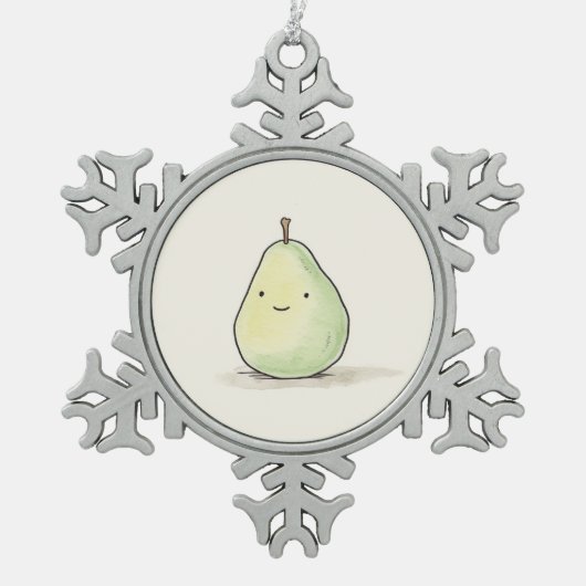 Cute Kawaii Watercolor Pear スノーフレークピューターオーナメント (正面)