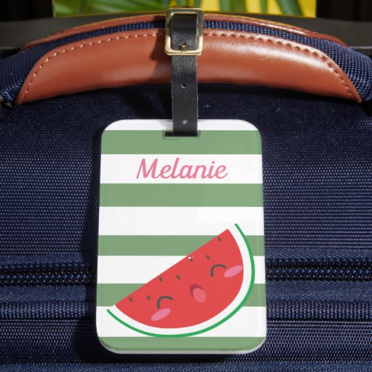 Cute Kawaii Watermelon and Stripes Personalised ラゲッジタグ (正面インサイチュ2)