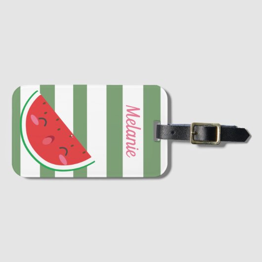 Cute Kawaii Watermelon and Stripes Personalised ラゲッジタグ (正面横)