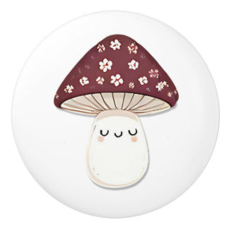 Cute Kawaii Whimsical Brown Mushroom セラミックノブ