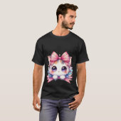 Cute Kawaii White Kitten Pink Ribbon Bow Magic Cat Tシャツ (正面フル)