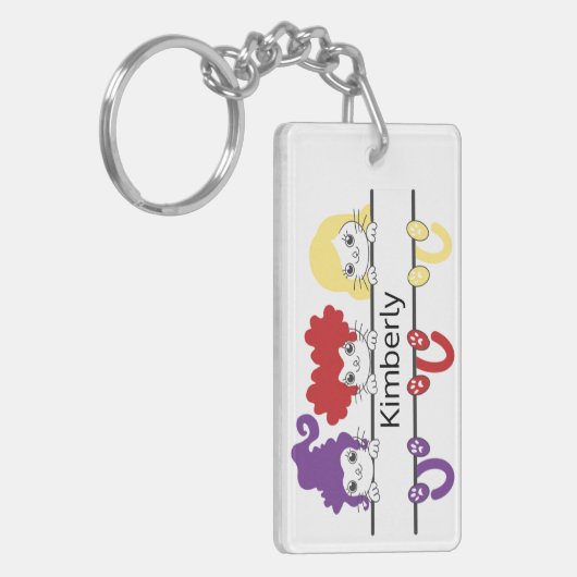 Cute Kawaii Witch Sisters Cats Name Monogram キーホルダー (正面左)