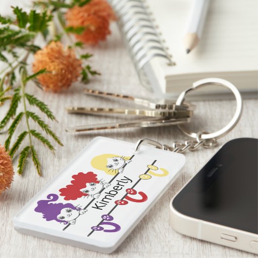 Cute Kawaii Witch Sisters Cats Name Monogram キーホルダー (正面右)