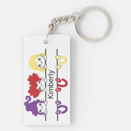 Cute Kawaii Witch Sisters Cats Name Monogram キーホルダー (裏面)