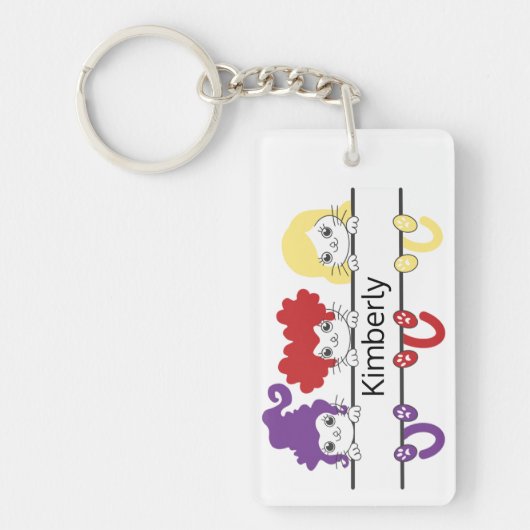 Cute Kawaii Witch Sisters Cats Name Monogram キーホルダー (正面)