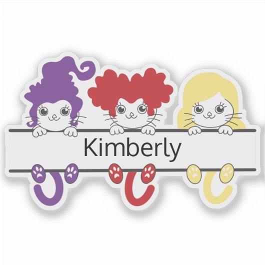 Cute Kawaii Witch Sisters Cats Name Monogram シール (正面)