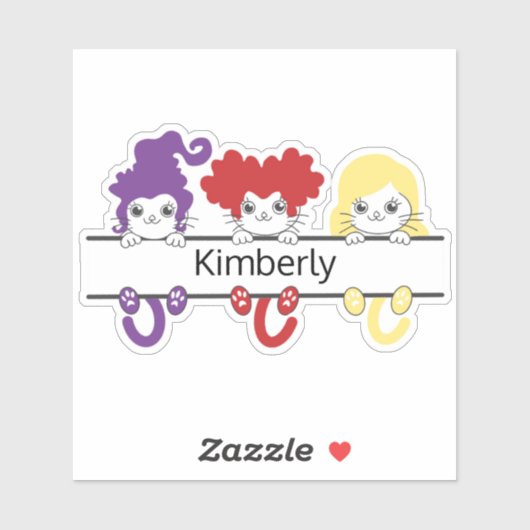 Cute Kawaii Witch Sisters Cats Name Monogram シール (シート)