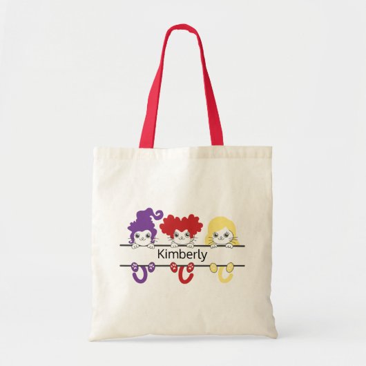 Cute Kawaii Witch Sisters Cats Name Monogram トートバッグ (正面)