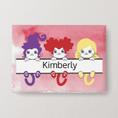 Cute Kawaii Witch Sisters Cats Name Monogram 缶バッジ (正面)