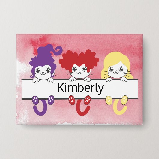 Cute Kawaii Witch Sisters Cats Name Monogram 缶バッジ (正面)