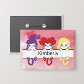 Cute Kawaii Witch Sisters Cats Name Monogram 缶バッジ (正面/裏面)