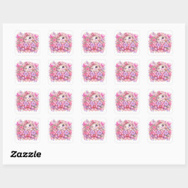 Cute Kawaii XOXO Cat Pastel Pink Romantic Love Sti スクエアシール