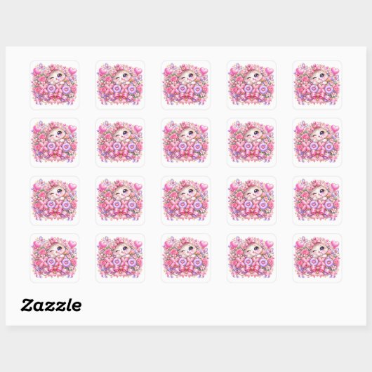 Cute Kawaii XOXO Cat Pastel Pink Romantic Love Sti スクエアシール (シート)