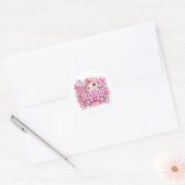 Cute Kawaii XOXO Cat Pastel Pink Romantic Love Sti ラウンドシール (封筒)