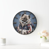Cute Keeshond Puppy ラージ壁時計 (ホーム)