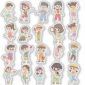 Cute Kids Activity Vinyl Stickers シール (正面)
