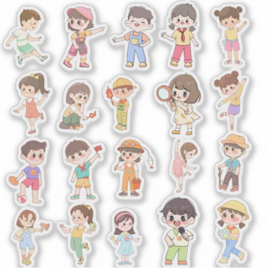 Cute Kids Activity Vinyl Stickers シール (正面)