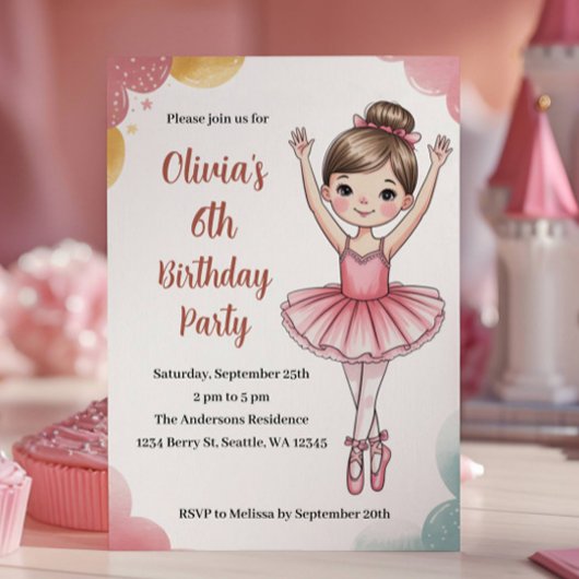 Cute Kids Ballerina Birthday 招待状