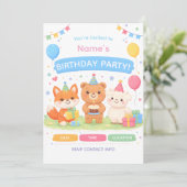 Cute Kids Birthday Invitation | Pastel Animal Birt 招待状 (スタンド正面)