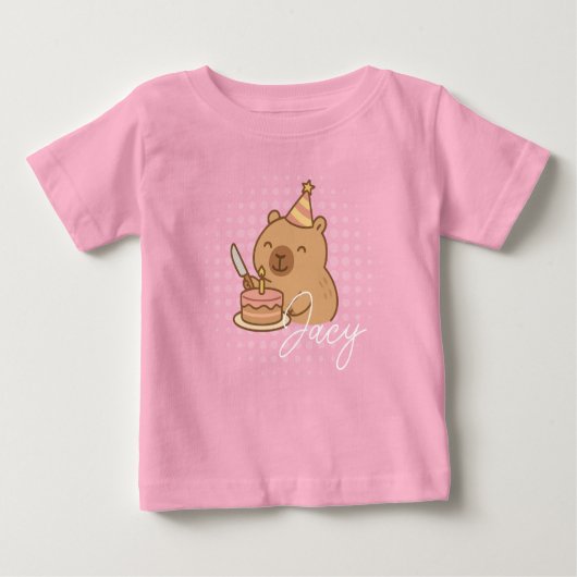 Cute Kids Capybara eating cake Birthday Purple ベビーTシャツ (正面)