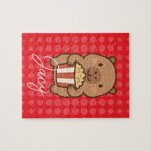 Cute Kids Capybara eating popcorn ジグソーパズル (横)
