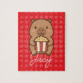 Cute Kids Capybara eating popcorn ジグソーパズル (縦)