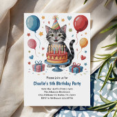 Cute Kids Cat Birthday Party 招待状