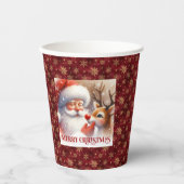 Cute Kids Christmas Cups Santa Claus Reindeer 紙コップ (正面)
