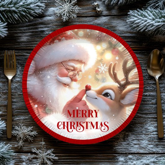 Cute Kids Christmas Dinner Plates Santa Rudolph ペーパープレート
