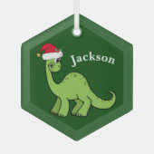 Cute Kids Christmas Dinosaur Green Personalized ガラスオーナメント (正面)