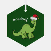 Cute Kids Christmas Dinosaur Green Personalized ガラスオーナメント (裏面)