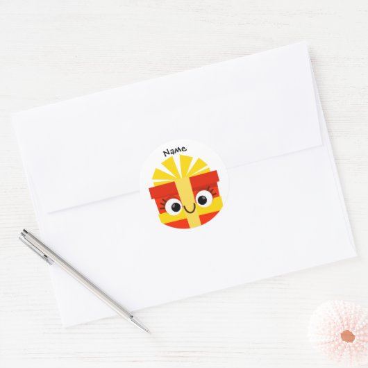 Cute Kids Christmas Gift Sticker with Personalize ラウンドシール (封筒)