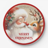 Cute Kids Christmas Plates Santa Claus Rudolph ペーパープレート (正面)
