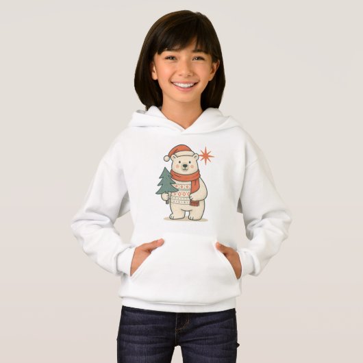 Cute Kids Christmas Polar Bear Cozy Hoodie  (正面フル)