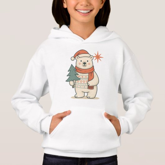 Cute Kids Christmas Polar Bear Cozy Hoodie  (正面)