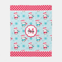 Cute Kids Christmas Winter Penguin フリースブランケット