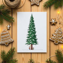 Cute Kids Decorating Big Snowy Christmas Tree Card