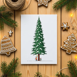 Cute Kids Decorating Big Snowy Christmas Tree Card シーズンカード