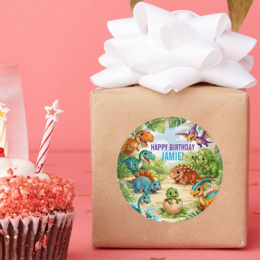 Cute Kids Dinosaur Birthday ラウンドシール