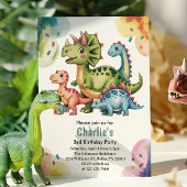 Cute Kids Dinosaur Theme 3rd Birthday Party  招待状