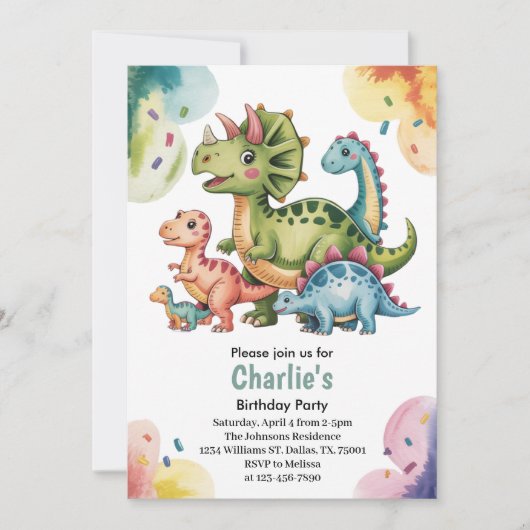 Cute Kids Dinosaur Theme Birthday Party  招待状 (正面)