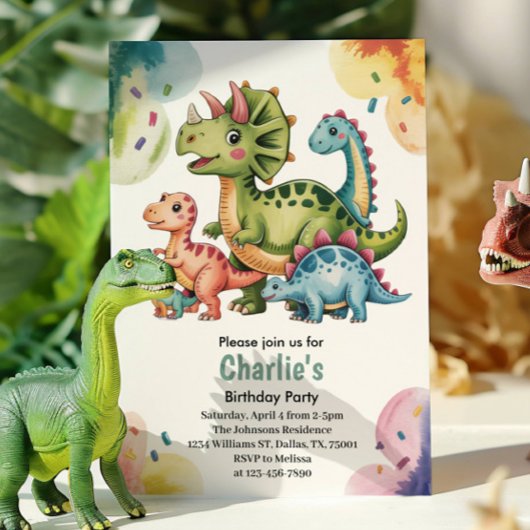 Cute Kids Dinosaur Theme Birthday Party  招待状