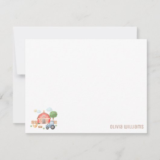 Cute Kids Farm Animals Flat Note Card ノートカード (正面)