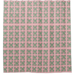 Cute Kid's Green and Pink Checkered Shower Curtain シャワーカーテン